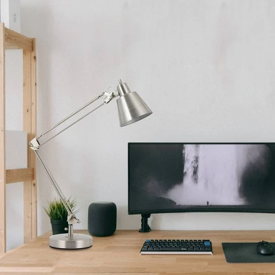 27" AdjusDesk Metal Udbina Desk Lamp With Arm Brushed Steel - Cal Lighting