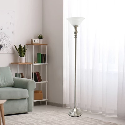 1-Light Classic Torchiere Floor Lamp With Marbleized Glass Shade Brushed Nickel - Lalia Home - Image 3
