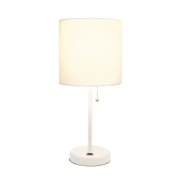 19.5" Bedside USB Port Feature Metal Table Desk Lamp White With Fabric Shade - Creekwood Home