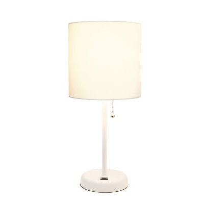 19.5" Bedside USB Port Feature Metal Table Desk Lamp White With Fabric Shade - Creekwood Home