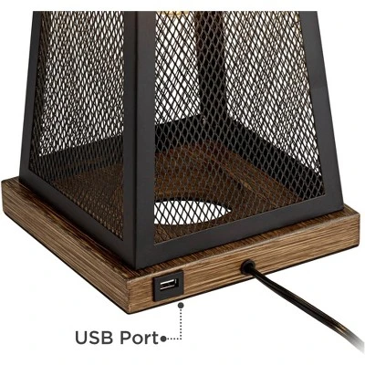 Franklin Iron Works Barris Industrial Table Lamp 26 3/4" High Metal Mesh With Nightlight LED USB Charging Port Burlap Shade For Living Room House Desk - Image 4