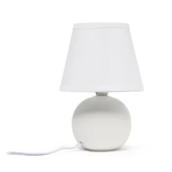 8.66" Petite Ceramic Orb Base Bedside Table Desk Lamp With Matching Tapered Drum Fabric Shade Off-White - Creekwood Home