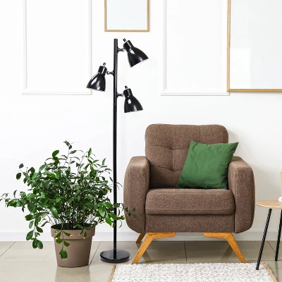 64" Traditional 3 Light Metal Floor Lamp With Adjustable Spotlight Shades Black - Creekwood Home - Image 4