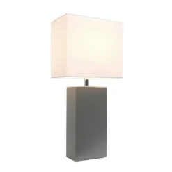 21" Lexington Leather Base Modern Home Decor Bedside Table Lamp With Fabric Shade - Lalia Home