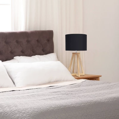 Wood Interlocked Triangular Table Lamp With Fabric Shade Natural - Simple Designs - Image 3