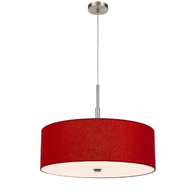 24" Lonoke Pendant Fixture With Hardback Linen Drum With Shade Red - Cal Lighting