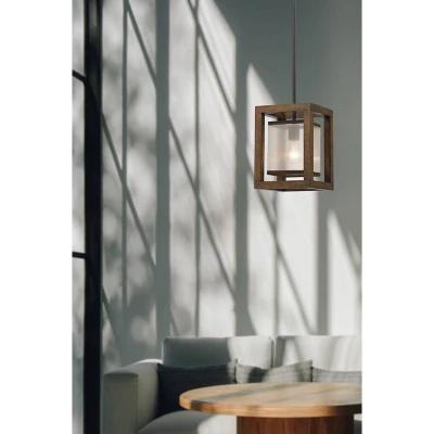 (8" X 8") 1 Light Rubber Wood Pendant With Organza Shade Brown - Cal Lighting - Image 2