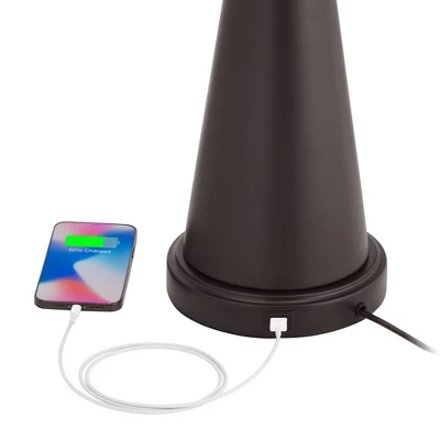 Franklin Iron Works Craig Rustic Farmhouse Table Lamps Set Of 2 With Round Risers 24 1/2" High Bronze With USB Charging Port Natural Shade For Desk - Image 2