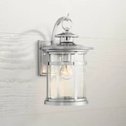 Franklin Iron Works Callaway Modern Industrial Outdoor Wall Light Fixture Chrome 11 3/4" Clear Seedy Glass For Post Exterior Barn Deck House Porch