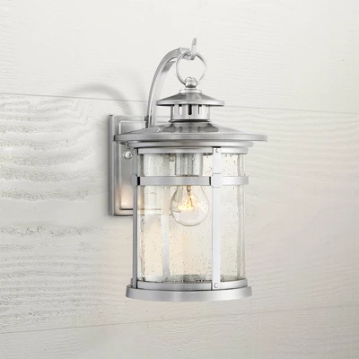 Franklin Iron Works Callaway Modern Industrial Outdoor Wall Light Fixture Chrome 11 3/4" Clear Seedy Glass For Post Exterior Barn Deck House Porch