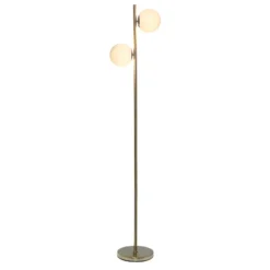 66" Tall Mid-Century Modern Tree Floor Lamp With Dual White Glass Globe Shade Gold - Simple Designs