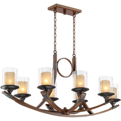Franklin Iron Works Tafford Mahogany Wood Linear Pendant Chandelier 43 1/4" Wide Rustic Farmhouse Clear Glass 8-Light Fixture For Dining Room Kitchen - Image 7