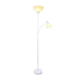 71.5" Traditional 2 Light Mother Daughter Metal Floor Lamp With Torchiere And Reading Light White - Creekwood Home