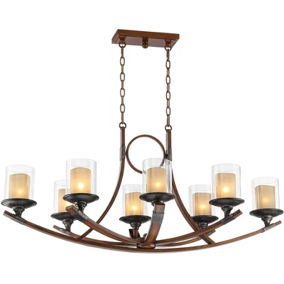Franklin Iron Works Tafford Mahogany Wood Linear Pendant Chandelier 43 1/4" Wide Rustic Farmhouse Clear Glass 8-Light Fixture For Dining Room Kitchen - Image 6
