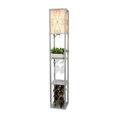Etagere Organizer Storage Shelf Floor Lamp With Linen Shade Gray - Simple Designs - Image 4