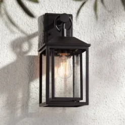 Franklin Iron Works Califa Mission Outdoor Wall Light Fixture Black Metal 15 1/4" Clear Seedy Glass For Post Exterior Barn Deck House Porch Yard Patio