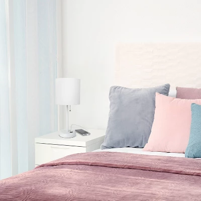 19.5" Bedside USB Port Feature Metal Table Desk Lamp White With Fabric Shade - Creekwood Home - Image 7