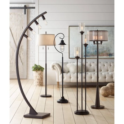 Franklin Iron Works Arcos Industrial Arc Floor Lamp 71" Tall Bronze Brown Metal Dimmable LED Decor For Living Room Reading Bedroom Office House Home - Image 7