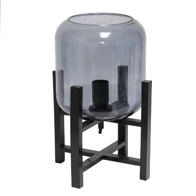 Wood Mounted Table Lamp With Glass Cylinder Shade Smoke - Simple Designs - Image 5