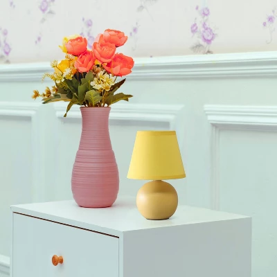 8.66" Petite Ceramic Orb Base Bedside Table Desk Lamp With Matching Tapered Drum Fabric Shade Yellow - Creekwood Home - Image 7