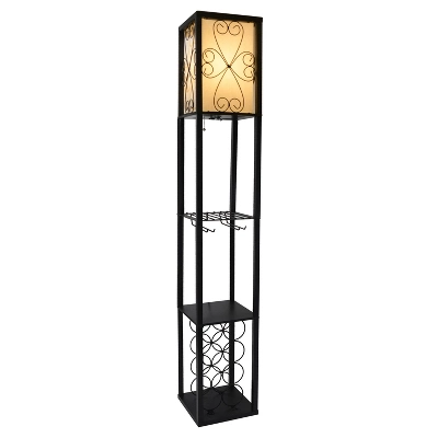 Etagere Organizer Storage Shelf Floor Lamp With Linen Shade Black - Simple Designs