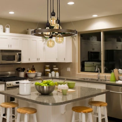 26.25" X 26.25" Metal/Wood Round Martos Chandelier (Includes Energy Efficient Light Bulb) Dark Brown - Cal Lighting - Image 2