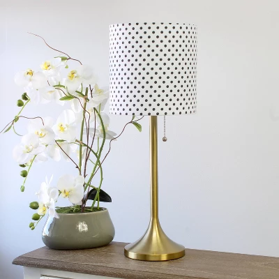 Tapered Desk Lamp With Polka Dot Fabric Drum Shade Gold - Simple Designs - Image 2