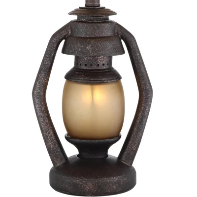 Franklin Iron Works Horace Rustic Table Lamps 25 1/4" High Set Of 2 Brown With Nightlight Miner Lantern Oatmeal Drum Shade For Bedroom Living Room - Image 4