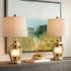 Franklin Iron Works Traditional Table Lamps With Night Light 25 1/4" High Set Of 2 Miner Lantern Gold Oatmeal Shade For Living Room Bedroom Home
