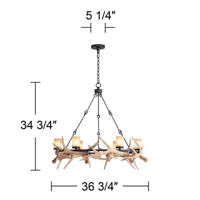Franklin Iron Works Antler Lodge Black Chandelier 36 3/4" Wide Farmhouse Rustic Antler Deer Horn 6-Light LED Fixture For Dining Room Kitchen Island - Image 7