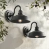 Franklin Iron Works Arnett Rustic Industrial Farmhouse Outdoor Barn Light Fixtures Set Of 2 Black Dusk To Dawn Gooseneck 10 1/2" For Exterior Deck