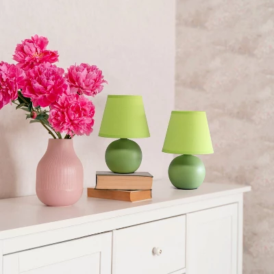 8.66" 2pk Petite Ceramic Orb Base Bedside Table Lamps With Matching Tapered Drum Shade Green - Creekwood Home - Image 6