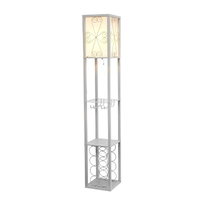 Etagere Organizer Storage Shelf Floor Lamp With Linen Shade Gray - Simple Designs