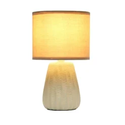 11.02" Mini Modern Ceramic Pastel Accent Bedside Table Desk Lamp With Matching Fabric Shade Tan - Simple Designs