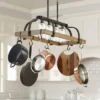 Franklin Iron Works Eldrige Bronze Faux Wood Pot Rack Linear Pendant Chandelier 36 1/2" Wide Rustic Farmhouse Seeded Glass 4-Light For Dining Room