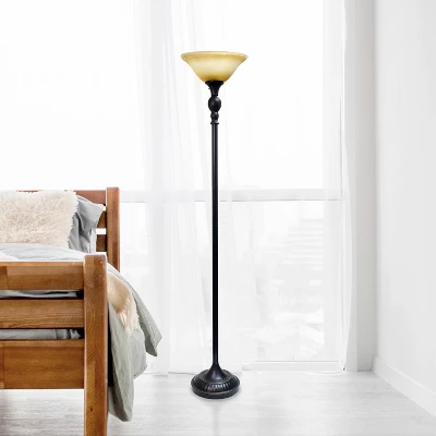 1-Light Torchiere Floor Lamp With Marbleized Glass Shade Restoration Bronze - Lalia Home - Image 2