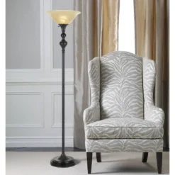 71" 3-way Metal Floor Torchiere Lamp With Glass Shade Dark Bronze - Cal Lighting