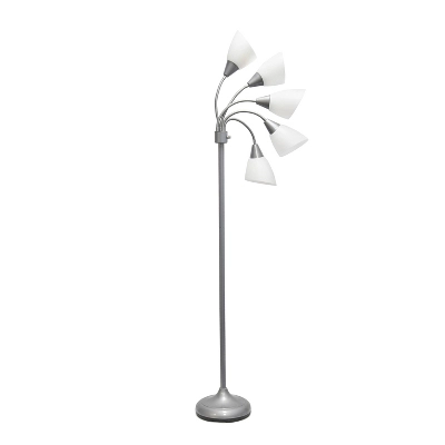 67" Contemporary Multi 5-Head Adjustable Gooseneck Floor Lamp With Shades White - Simple Designs