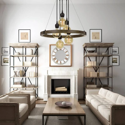 26.25" X 26.25" Metal/Wood Round Martos Chandelier (Includes Energy Efficient Light Bulb) Dark Brown - Cal Lighting