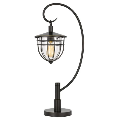 30.5" Alma Metal And Glass Down Bridge Lantern Style Table Lamp (Includes Light Bulb) Dark Bronze - Cal Lighting