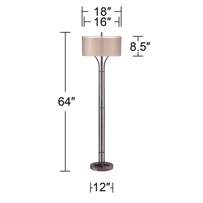 Franklin Iron Works Tristan Modern Floor Lamp 64" Tall Deep Bronze Metal Sheer Outer Linen Inner Double Drum Shade For Living Room Bedroom Office Home - Image 7