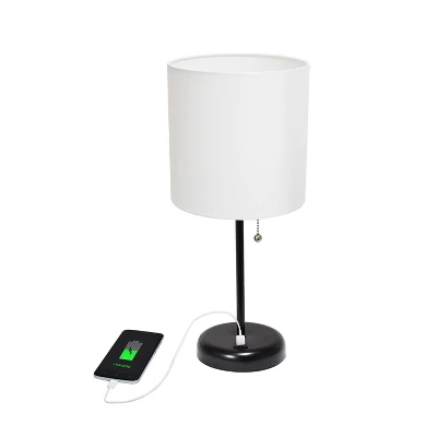 19.5" Bedside USB Port Feature Metal Table Desk Lamp White With Fabric Shade - Creekwood Home - Image 4