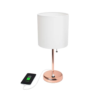 19.5" Bedside USB Port Feature Metal Table Desk Lamp Rose Gold With White Fabric Shade - Creekwood Home - Image 2