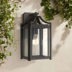 Franklin Iron Works Rockford Rustic Farmhouse Outdoor Wall Light Fixture Black 16 1/4" Clear Beveled Glass For Post Exterior Barn Deck House Porch