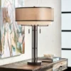 Franklin Iron Works Andes Modern Industrial Table Lamp 27 1/2" Tall Oil Rubbed Bronze Metal Stacked Double Fabric Drum Shade For Bedroom Living Room