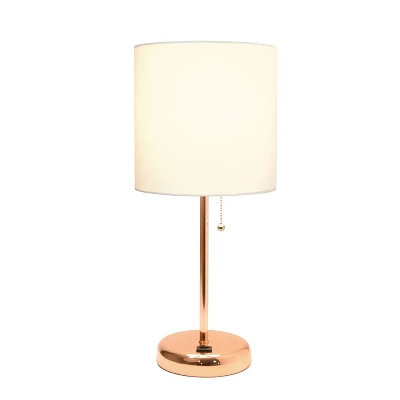 19.5" Bedside USB Port Feature Metal Table Desk Lamp Rose Gold With White Fabric Shade - Creekwood Home