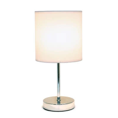 11.81" Traditional Petite Metal Stick Bedside Table Desk Lamp In Chrome With Fabric Shade White - Creekwood Home - Image 2