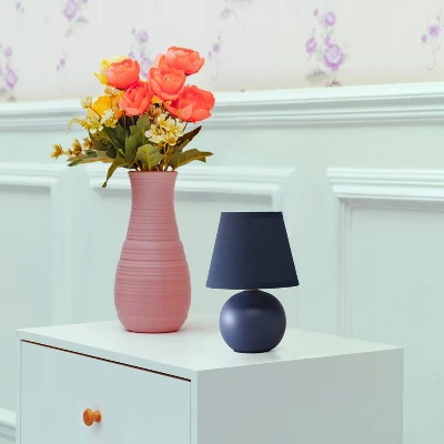 8.66" Petite Ceramic Orb Base Bedside Table Desk Lamp With Matching Tapered Drum Fabric Shade Blue - Creekwood Home - Image 6