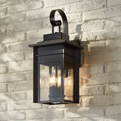 Franklin Iron Works Bransford Mission Outdoor Wall Light Fixture Black Specked Gray 21" Clear Glass For Post Exterior Barn Deck House Porch Yard Patio