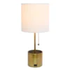 Hammered Metal Organizer Table Lamp With USB Charging Port And Fabric Shade - Simple Designs